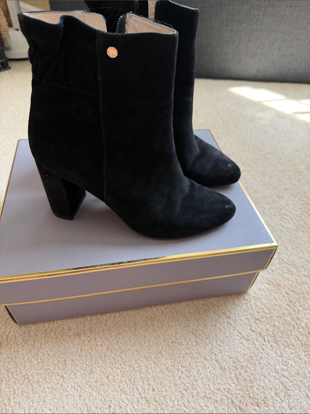 Louise et Cie Black Suede High Block Heel Ankle Boots - Picture 3 of 8